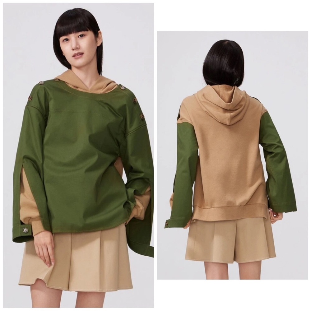 ADEAM Ichi Intermix "Urahara" unisex green tan hooded oversized top outerwear M